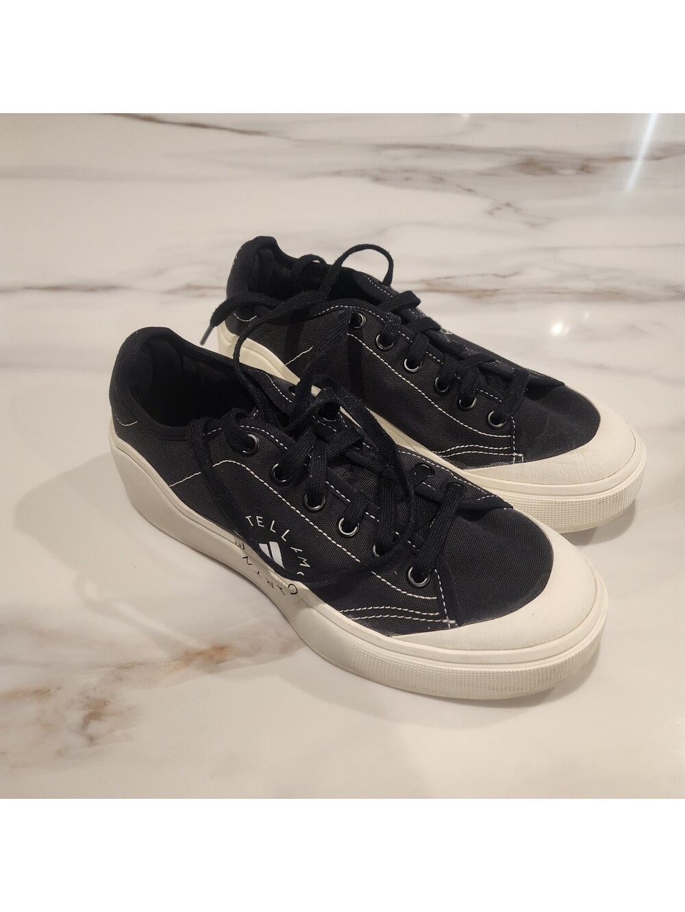 Stella McCartney x Adidas Platform Canvas Sneakers Black Women's US 7.5 EU 38
